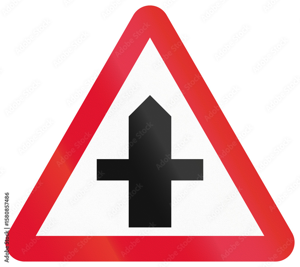 Fototapeta premium Chinese road warning sign used only in Hong Kong - Crossroads ahead