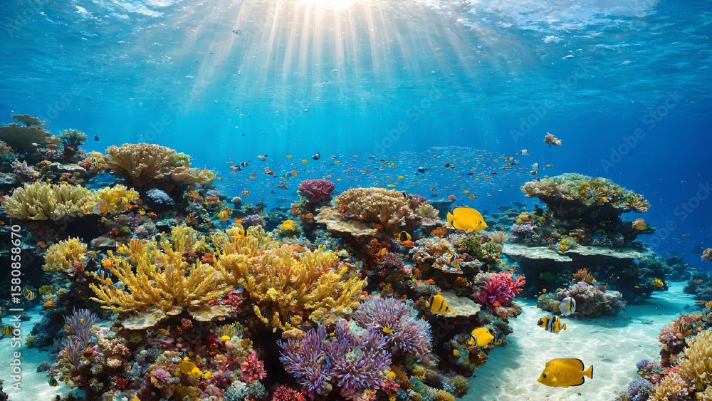 Fototapeta premium Stunning Coral Reef with Abundant Fish Life