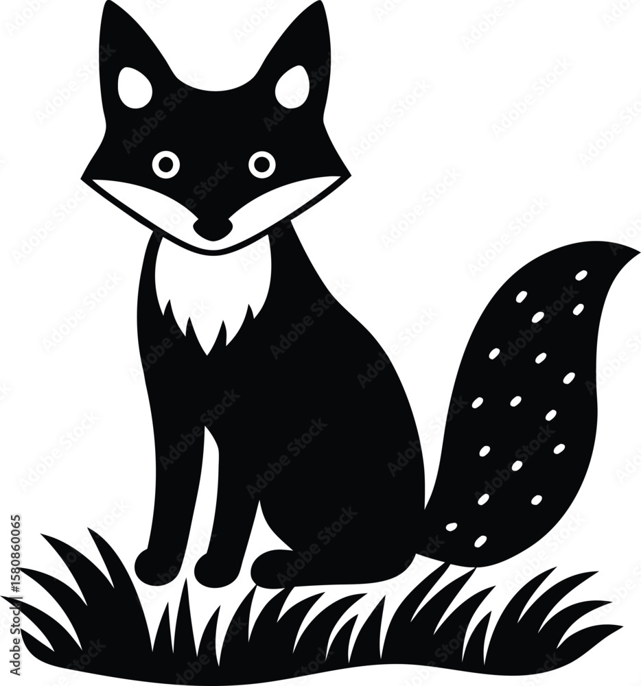 Obraz premium a cute fox sitting on grass.eps