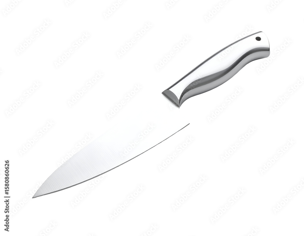 Obraz premium A single sharp kitchen knife with a black handle isolated on a white background