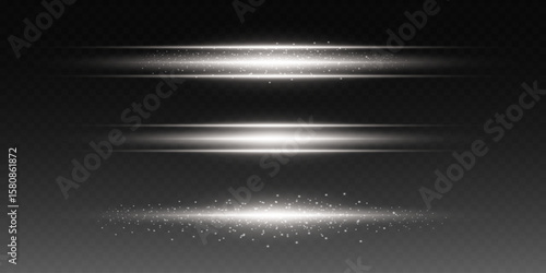 Set of light lines of flashes and explosion. On a transparent background.