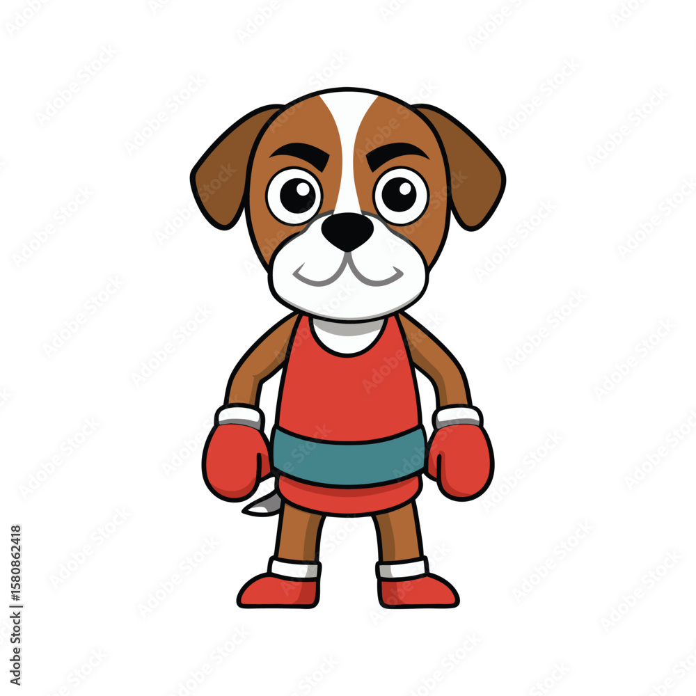 Fototapeta premium Boxer dog character wearing red boxing gloves and shorts canine animal