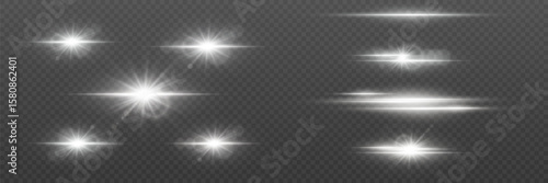 Set of realistic light glare and flash effects. On a transparent background