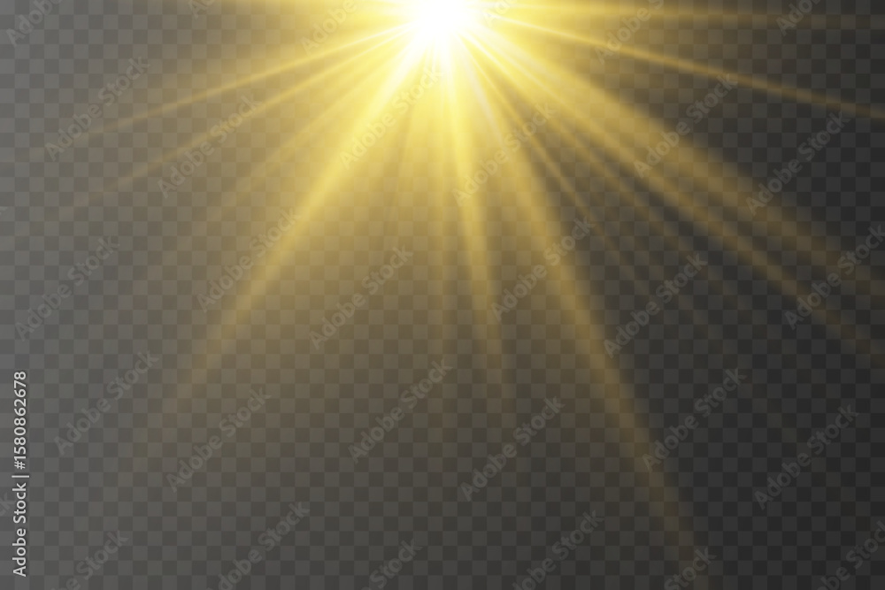 Obraz premium Sun rays with glare. On a transparent background