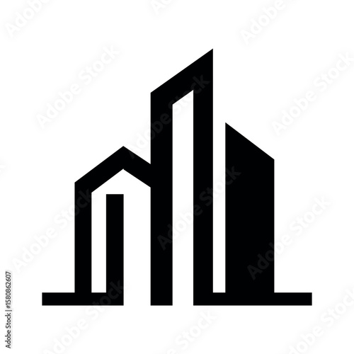 Abstract city skyline logo with geometric shapes representing urban architecture and real estate development.