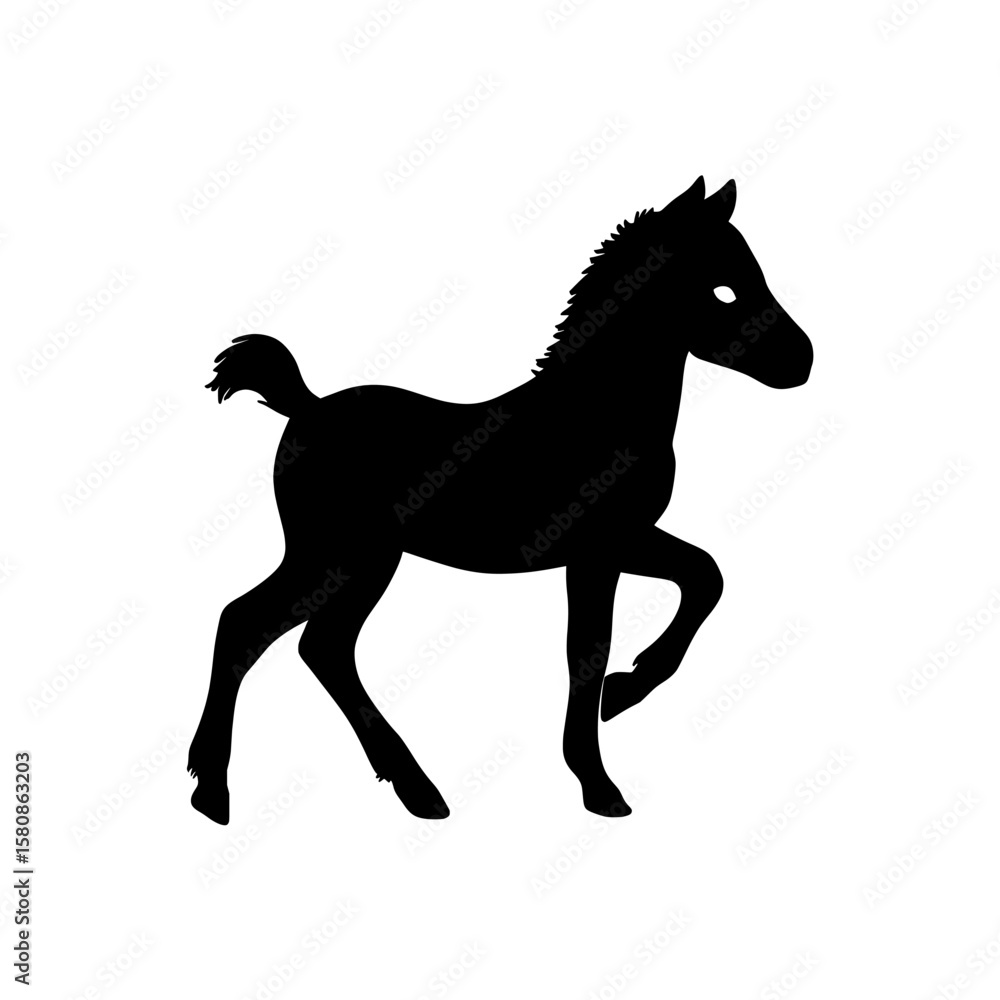 Fototapeta premium This modern clipart black illustration features the silhouette of a hobby horse, also called a stick horse or toy horse, which serves as a symbol for playful fun and activity