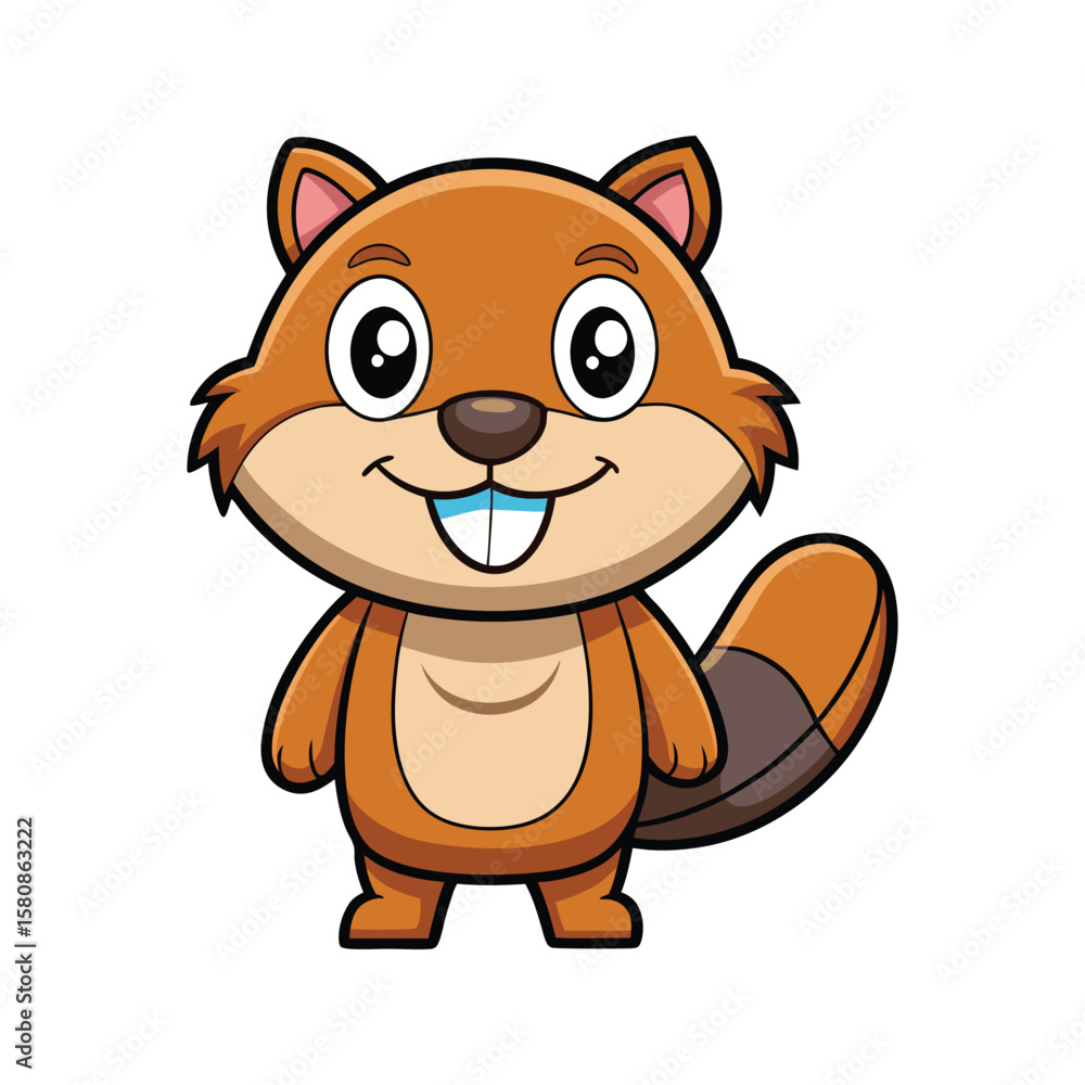 Cute cartoon beaver with big nose and sharp teeth animal illustration Cute cartoon beaver with big nose and sharp teeth animal illustration