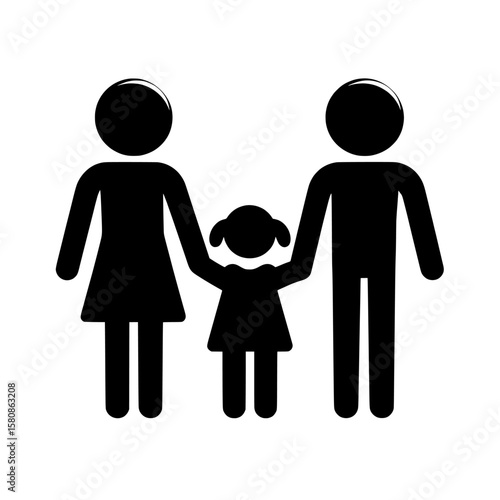 This modern clipart design depicts a family of four in black silhouette, conveying the themes of love and togetherness