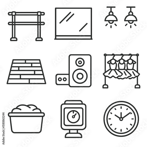 Ballet vector storage floor wood studio icons icon barre lighting timer clock