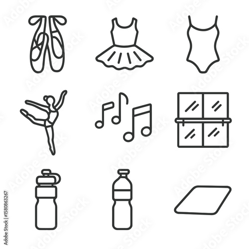 Vector ballet wall dance music mirror water icons icon practice mat pose