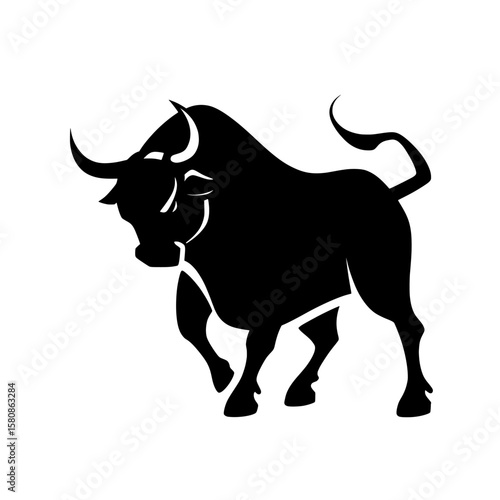 Modern bull clipart silhouette, modern bull illustration, and bull silhouette isolated on a white background in a contemporary style