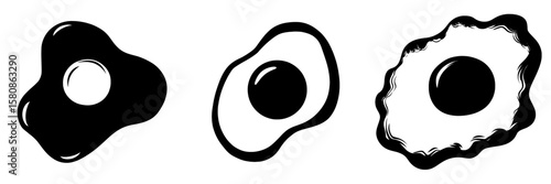 This image depicts a fried egg in the form of a black silhouette, with a solid yolk at its center and an irregular border