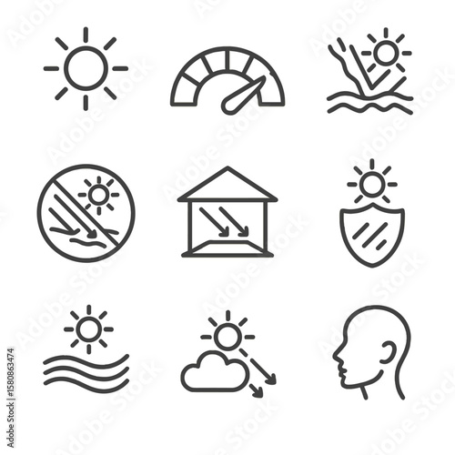 Blocked awareness rays cloudy ozone index uv icon shield vector radiation icons