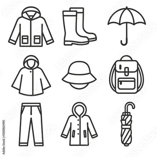 Poncho gear rain hat icon umbrella waterproof icons hooded vector coat boots