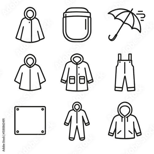Rain storm emergency windproof icons icon cover vector poncho gear protection raincoat