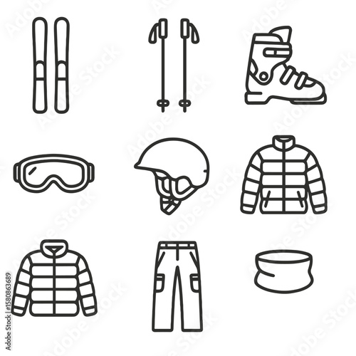 Goggles skiing icons poles vector essentials ski icon warmer helmet skis down