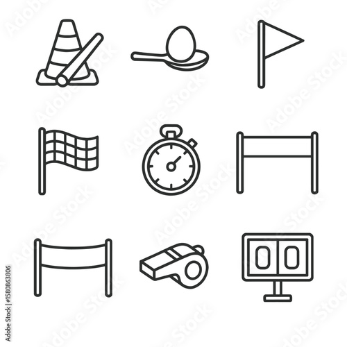 Day relay icons whistle egg starting field icon obstacle line flag vector