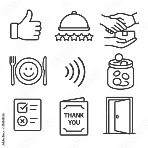 Interaction icon handoff thank door feedback icons plate stars customer form vector