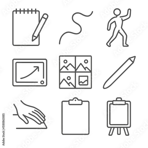 Essentials icon icons gesture thumbnail tool pencil line hand sketching vector sketches