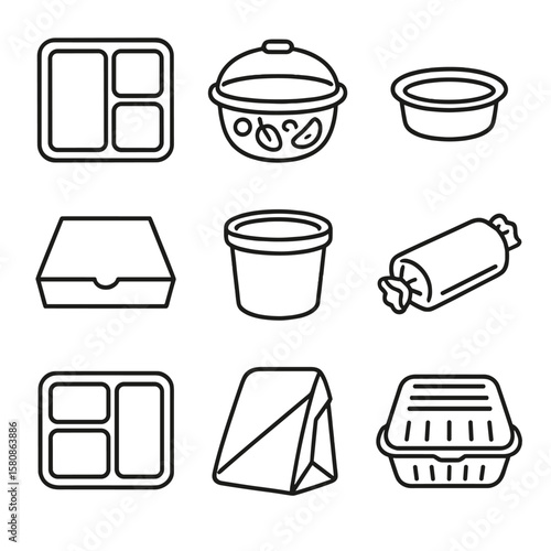 Icons soup clamshell cup packaging pizza sandwich icon salad container vector food