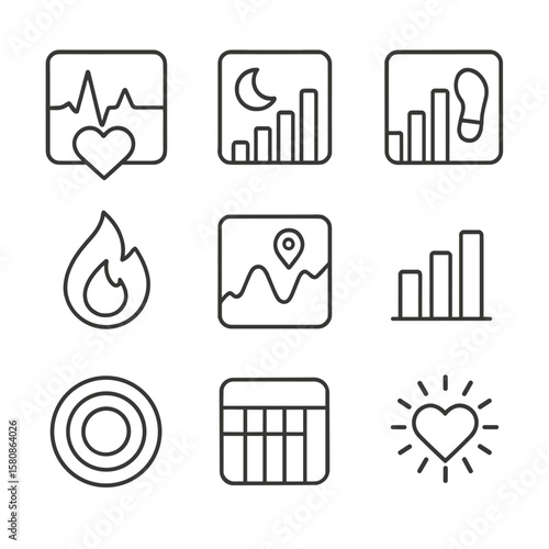 Tracker fitness graph summary heart icon intensity icons symbol score vector zones