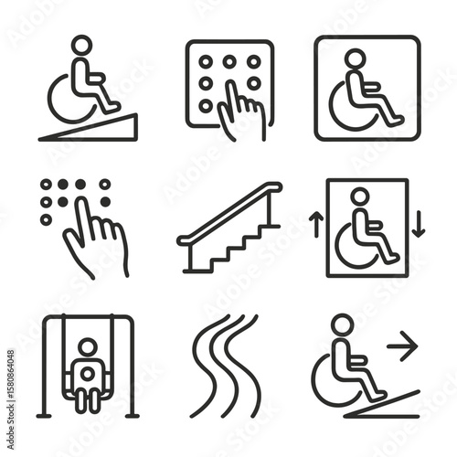 Icon tactile paving guide ramp accessibility restroom sign vector set accessible access