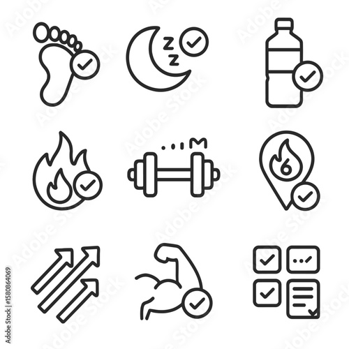 Fitness vector streak icons goal icon intake water daily habit calorie workout