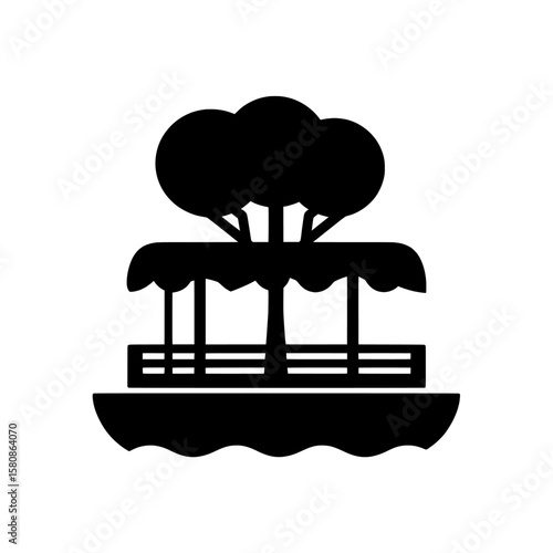 The silhouette of a pontoon with a canopy is depicted in isolation on a white background