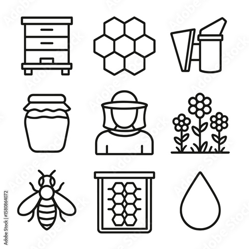 Icons icon bee frame box smoker beehive patch flower hive beekeeping backyard