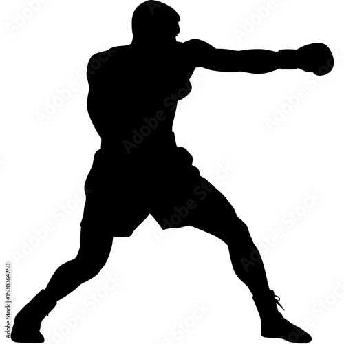 This modern clipart illustration features a silhouette of a boxer in a fighting stance, highlighting the key characteristics of a combat athlete, including strength and agility
