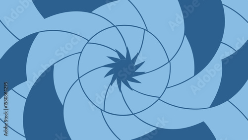 Abstract swirling blue pattern with radial symmetry and geometric shapes