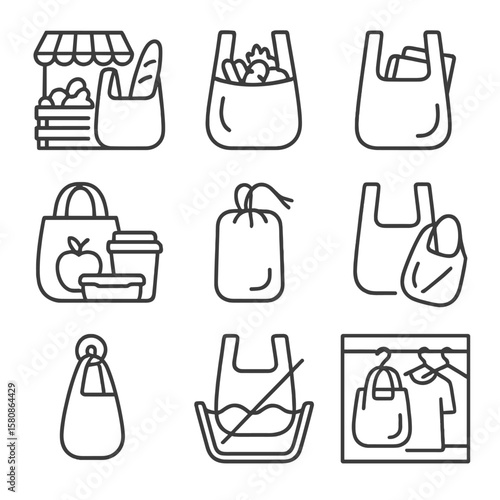 Reusable folding produce books storing bag hook packing vector icon shopping lunch