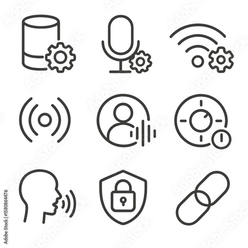 Signal assistant privacy user wave symbol volume tuning icons mic voice vector