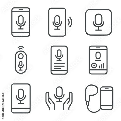 From microphone handheld mobile vector voice earbud assistant dictation wave screen icon