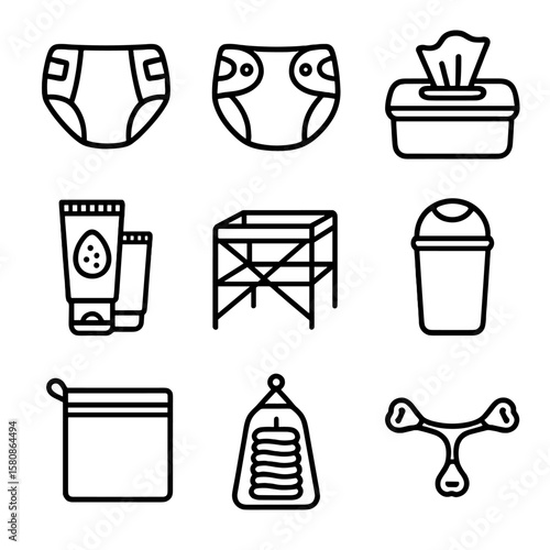 Table disposable icons diapering diaper vector cream icon clip cloth tools wet