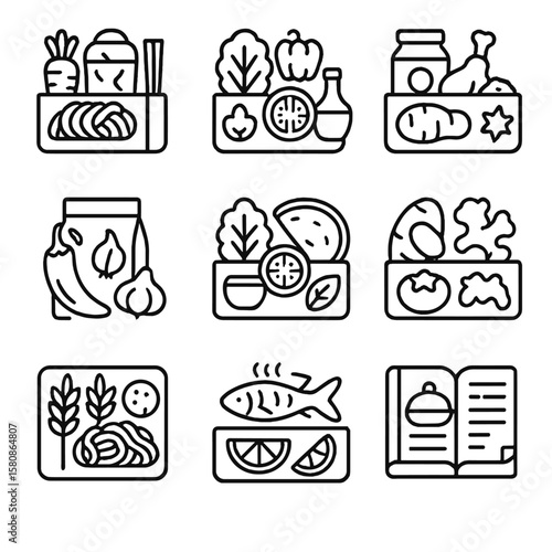 Vector meal pita eastern icon kits fish stew pack kit middle indian