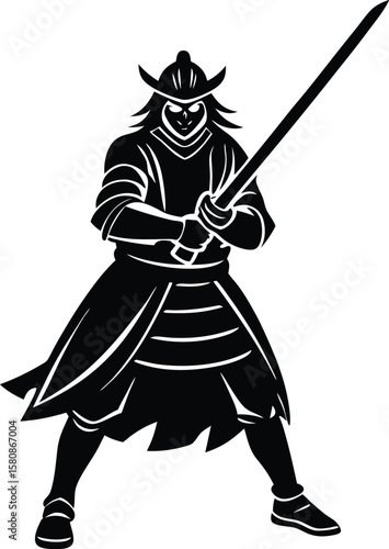 a samurai with sword on white background.eps