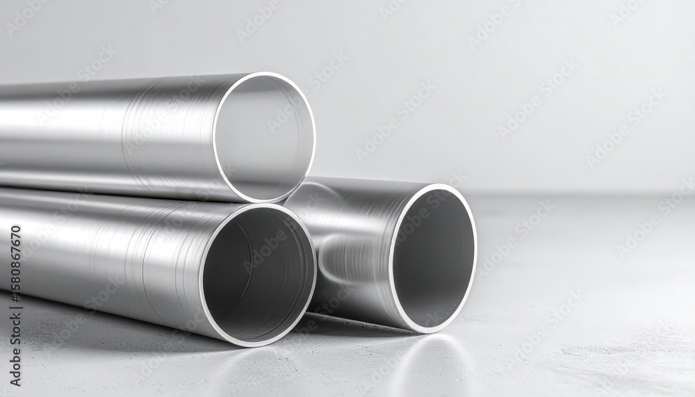 Fototapeta premium Three Metallic Pipes on a Gray Surface in a Modern Setting