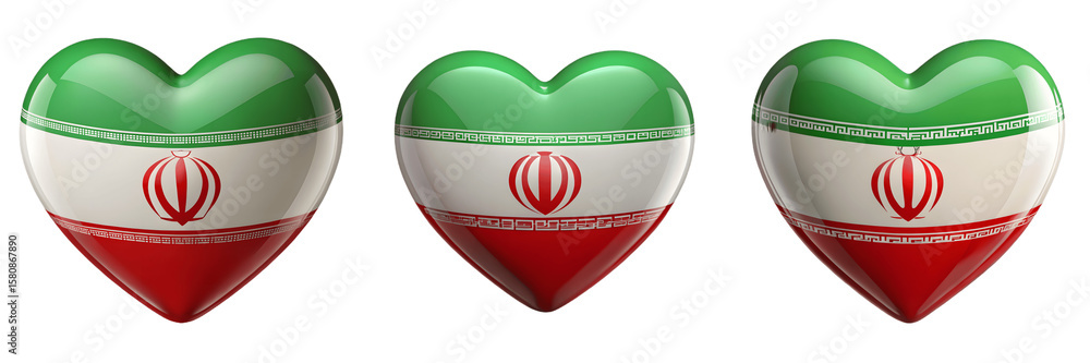 Fototapeta premium Set For heart shapes with the flag of iran isolated on transparent background