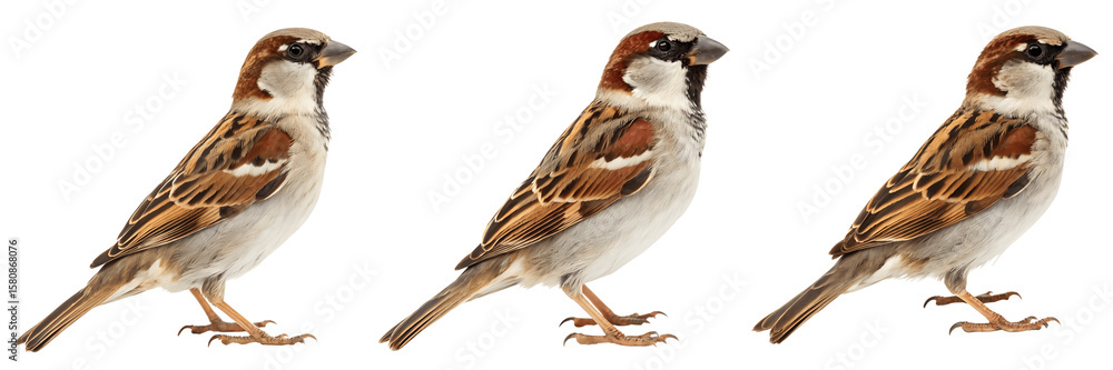 Fototapeta premium Set For house sparrows stand isolated on transparent background