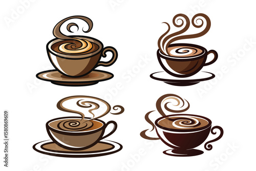 coffee cup upside down with steam swirling outward forming spiral shapes eps