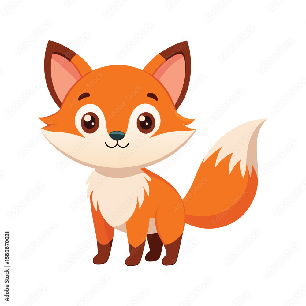 Fototapeta premium Adorable cartoon fox with big eyes and fluffy tail animal illustration
