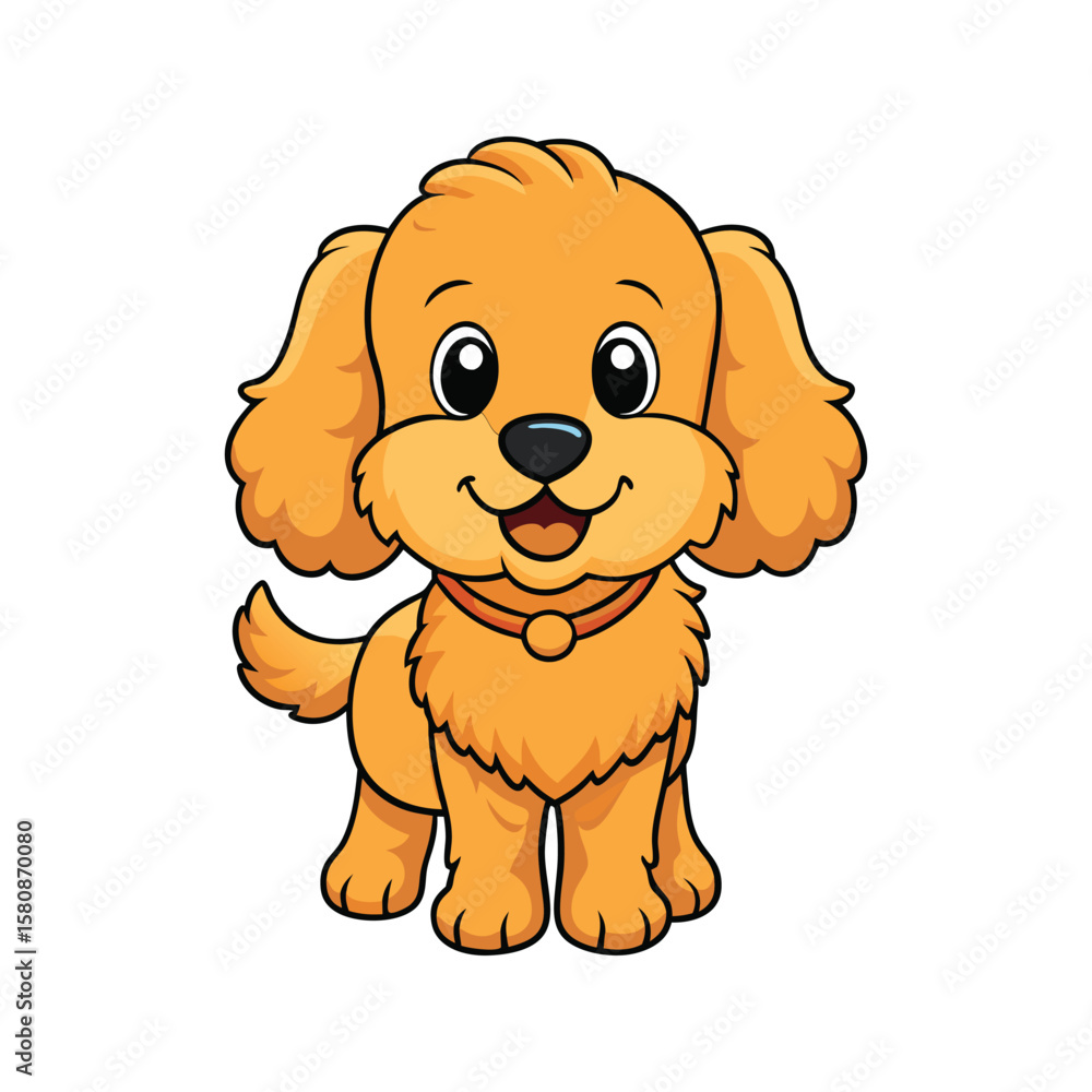 Obraz premium Adorable cartoon golden doodle dog wearing a collar puppy illustration
