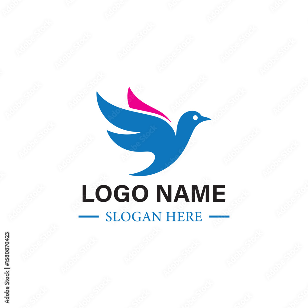 Fototapeta premium Modern Blue Bird Logo Design – Sleek Branding Template with Editable Text.