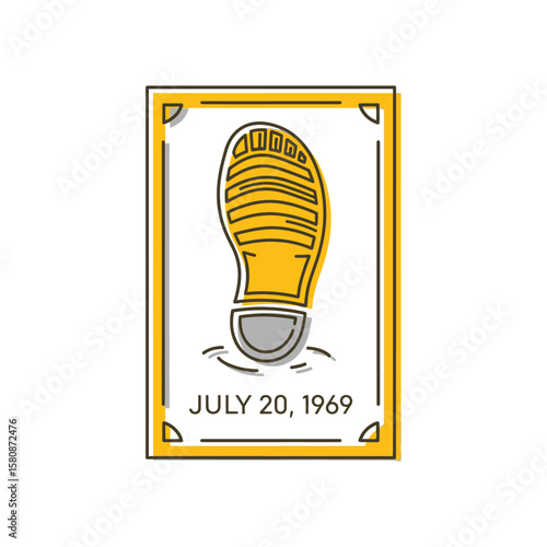 A stylized illustration of a footprint, commemorating a historical event on July 20, 1969.