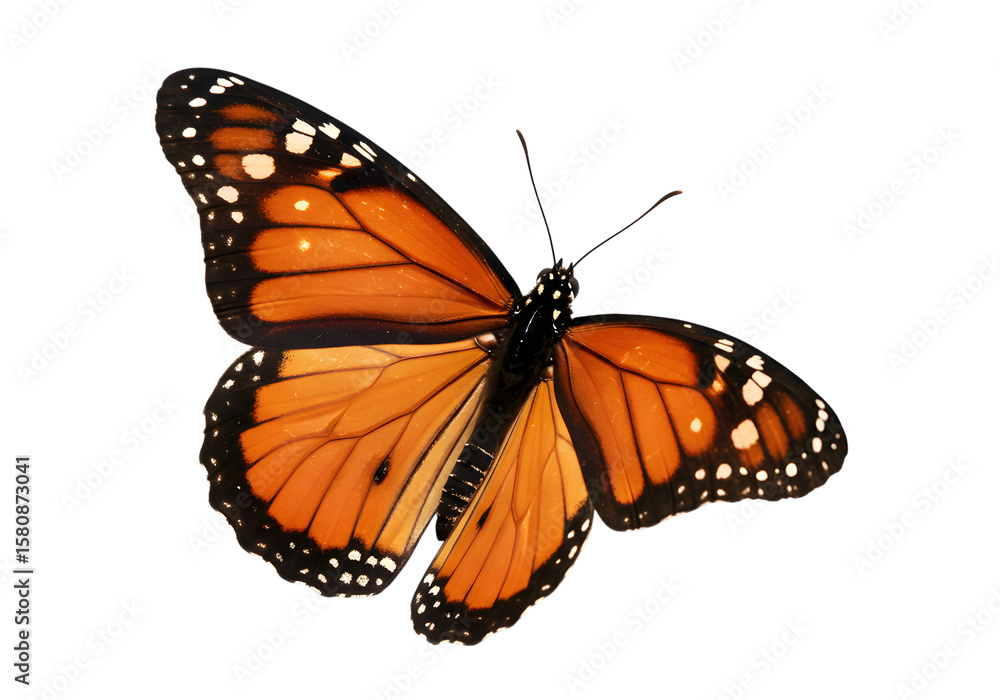 Fototapeta premium Monarch butterfly with open wings isolated on transparent background