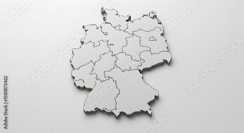Detailed 3D Render of Germany Map with State Borders on White Background