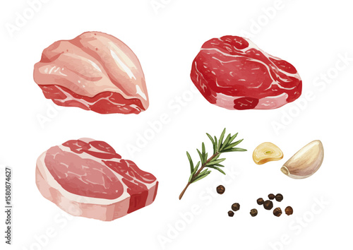 Vector watercolor meat / 水彩テイストのお肉イラスト