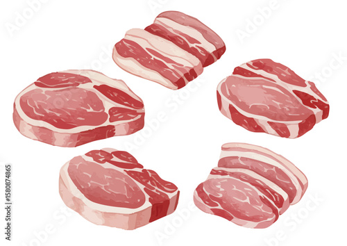 Vector watercolor meat_pork / 水彩テイストのお肉イラスト