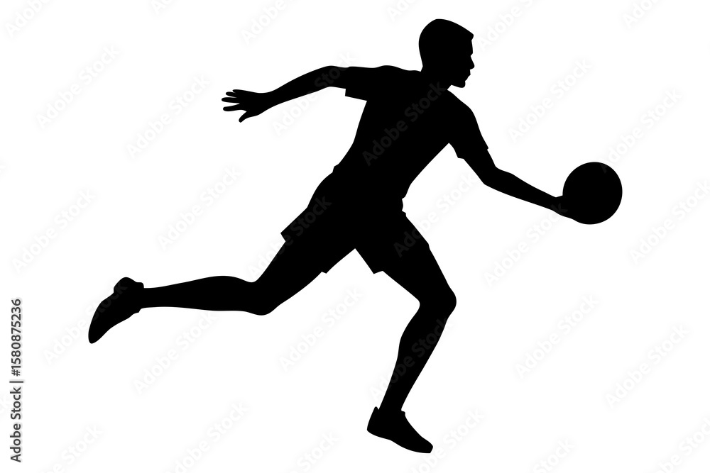 Fototapeta premium Dynamic Player Running in Motion Kicking Ball – Vector Silhouette Illustration